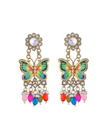 Thumbnail for VOJ Gold Toned Multi colour Butterfly Shaped Long Earrings - Distacart
