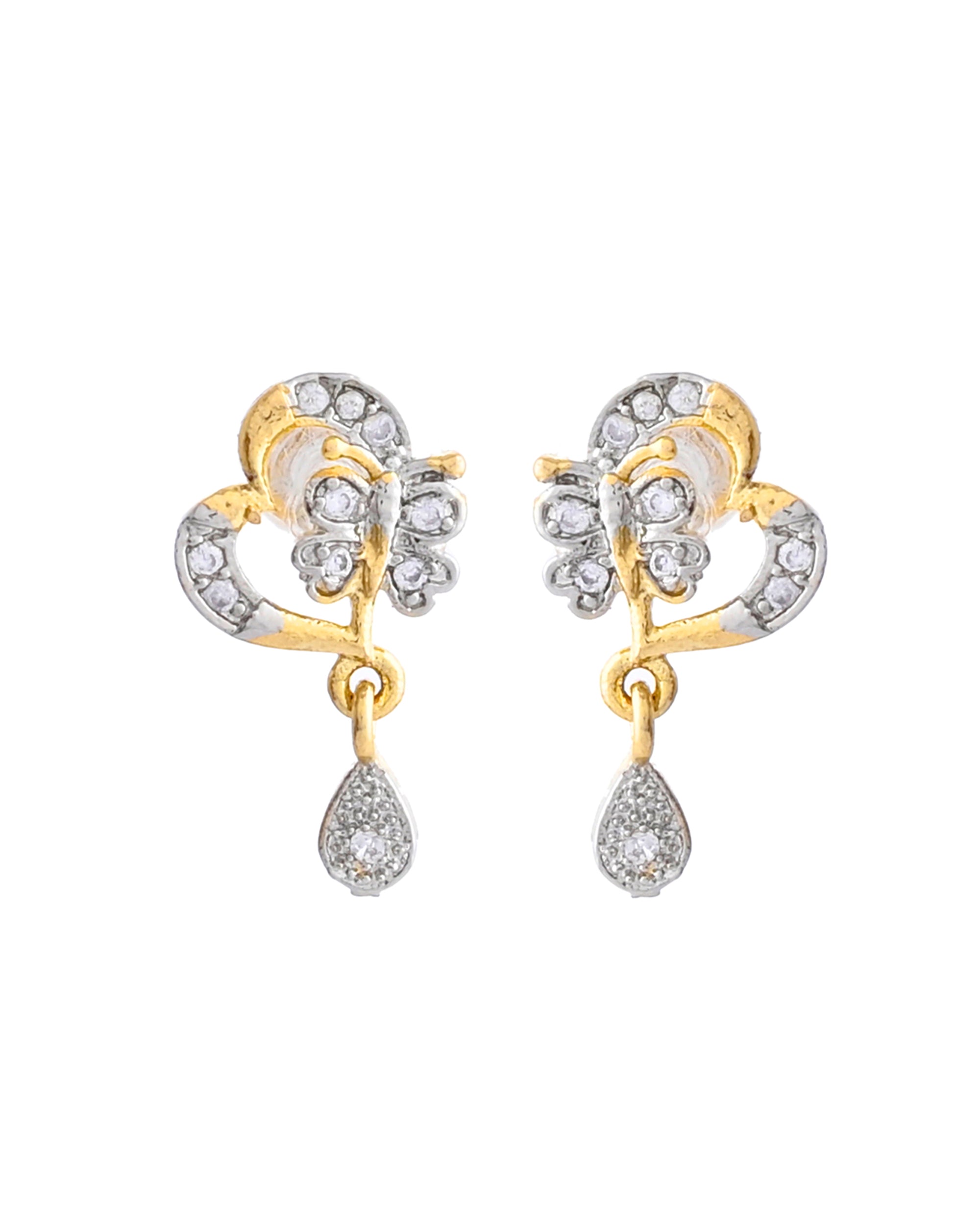 VOJ Dual Tone AD Stone Studded Butterfly Shaped Chain Set With Pandent - Distacart
