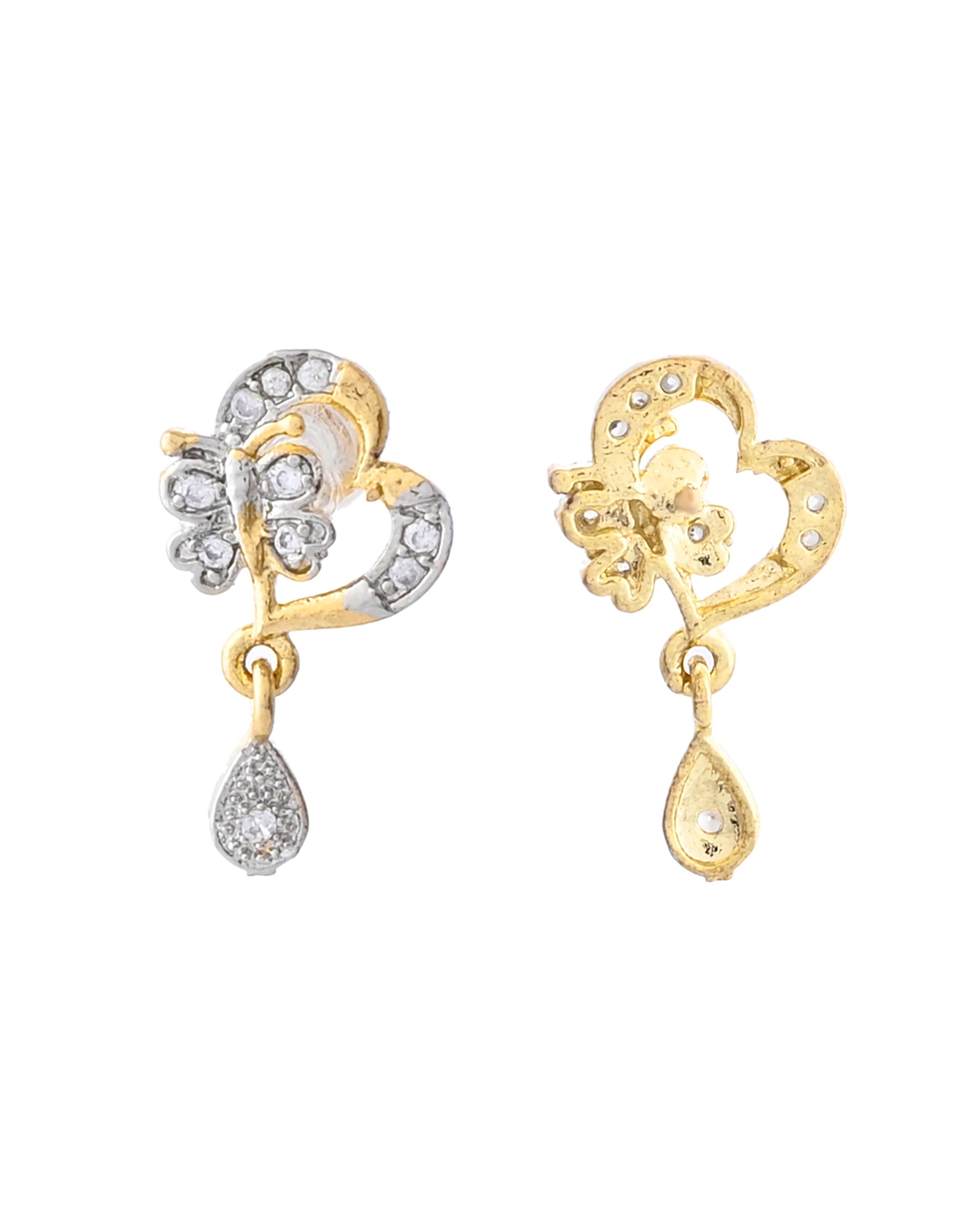 VOJ Dual Tone AD Stone Studded Butterfly Shaped Chain Set With Pandent - Distacart