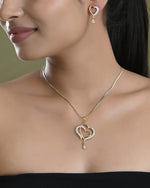 Thumbnail for VOJ Dual Tone AD Stone Studded Heart Shaped Chain Set With Pendant - Distacart