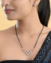 Thumbnail for VOJ Rose Gold Toned AD Stone Studded Floral MangalSutra Set