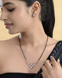 Thumbnail for VOJ Rose Gold Toned AD Stone Studded Floral MangalSutra Set