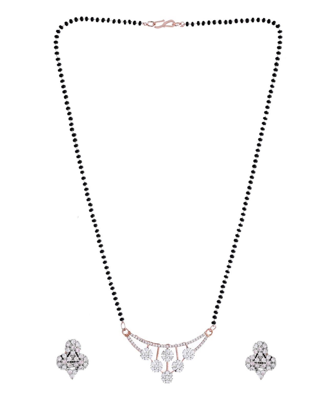 VOJ Rose Gold Toned AD Stone Studded Floral MangalSutra Set