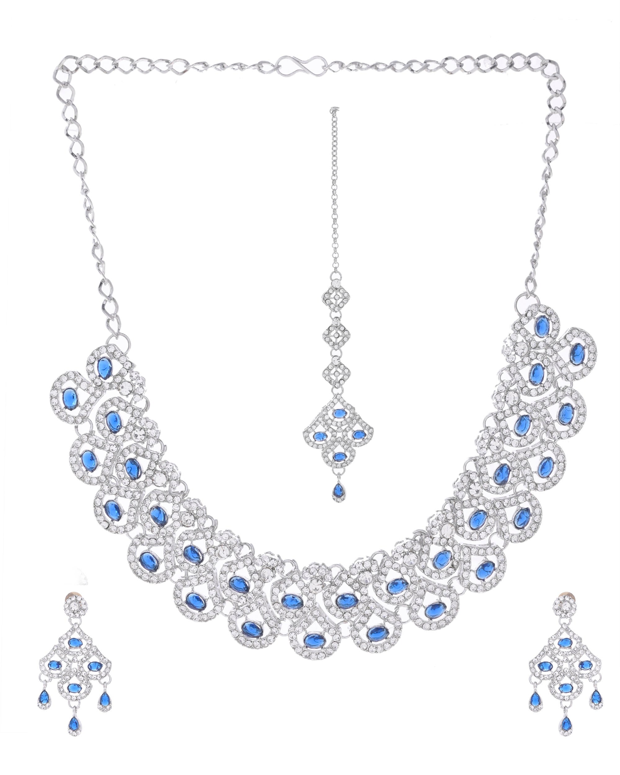 VOJ Silver-Plated Blue AD-Studded Elegent Jewellery Set - Distacart