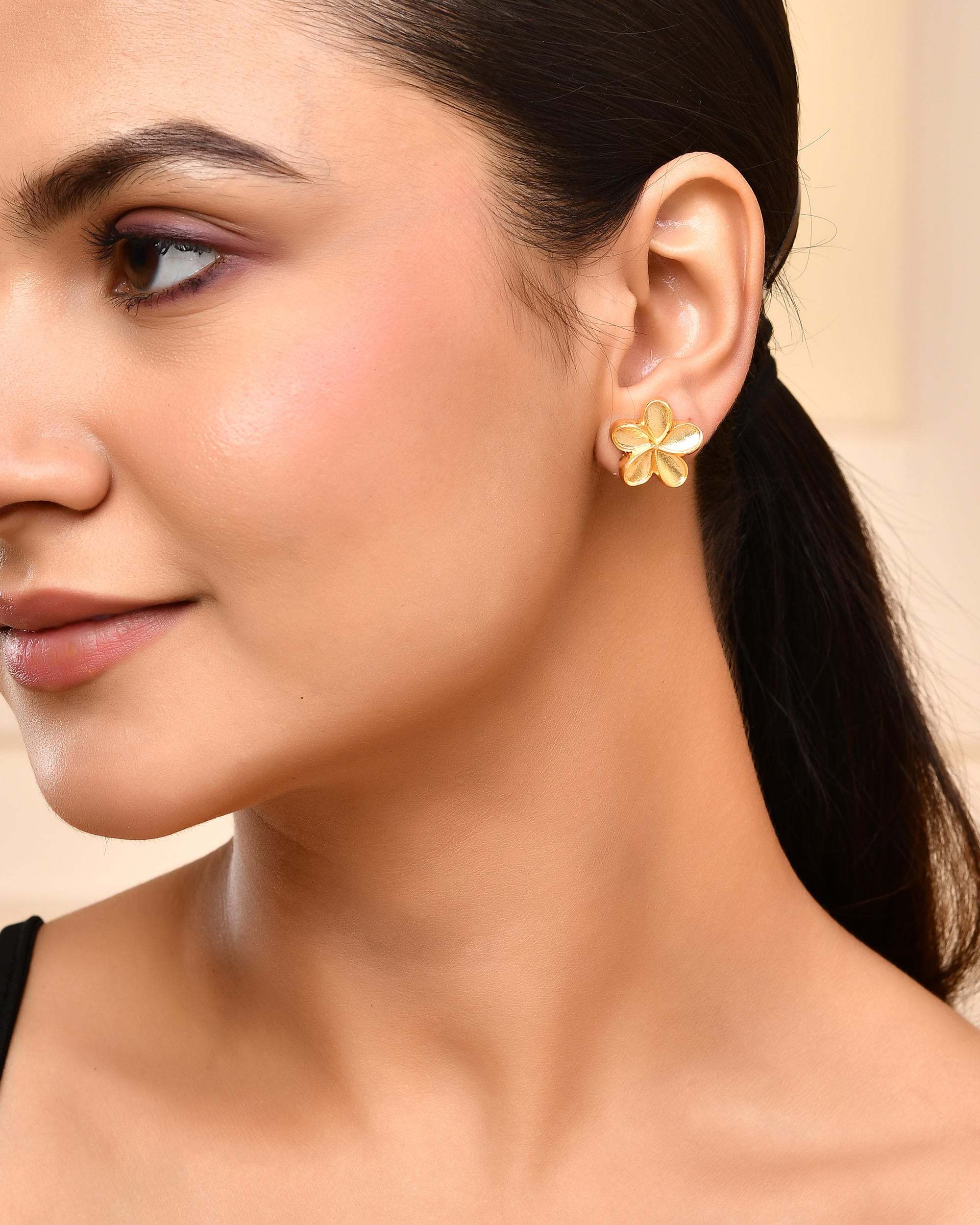 VOJ Gold-Polished Flower Shape Anti Tarnish Studs Earrings - Distacart