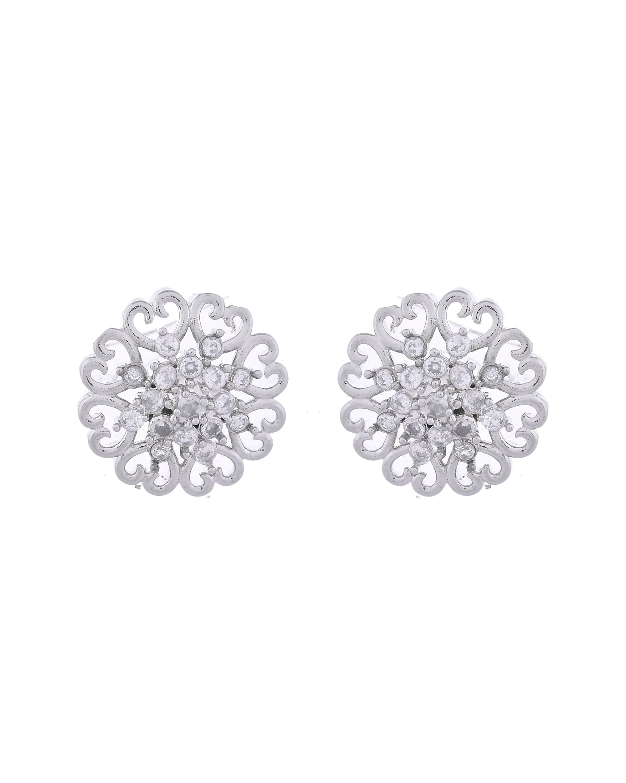 VOJ Silver Plated AD-Studded Flower Shape Stud Earrings - Distacart