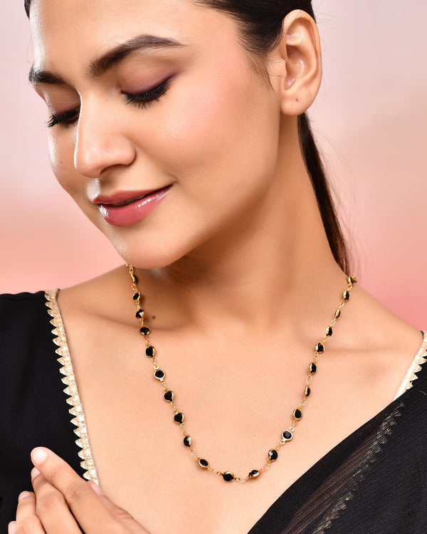 VOJ Gold-Polished Black Stone Studded Women Chain - Distacart