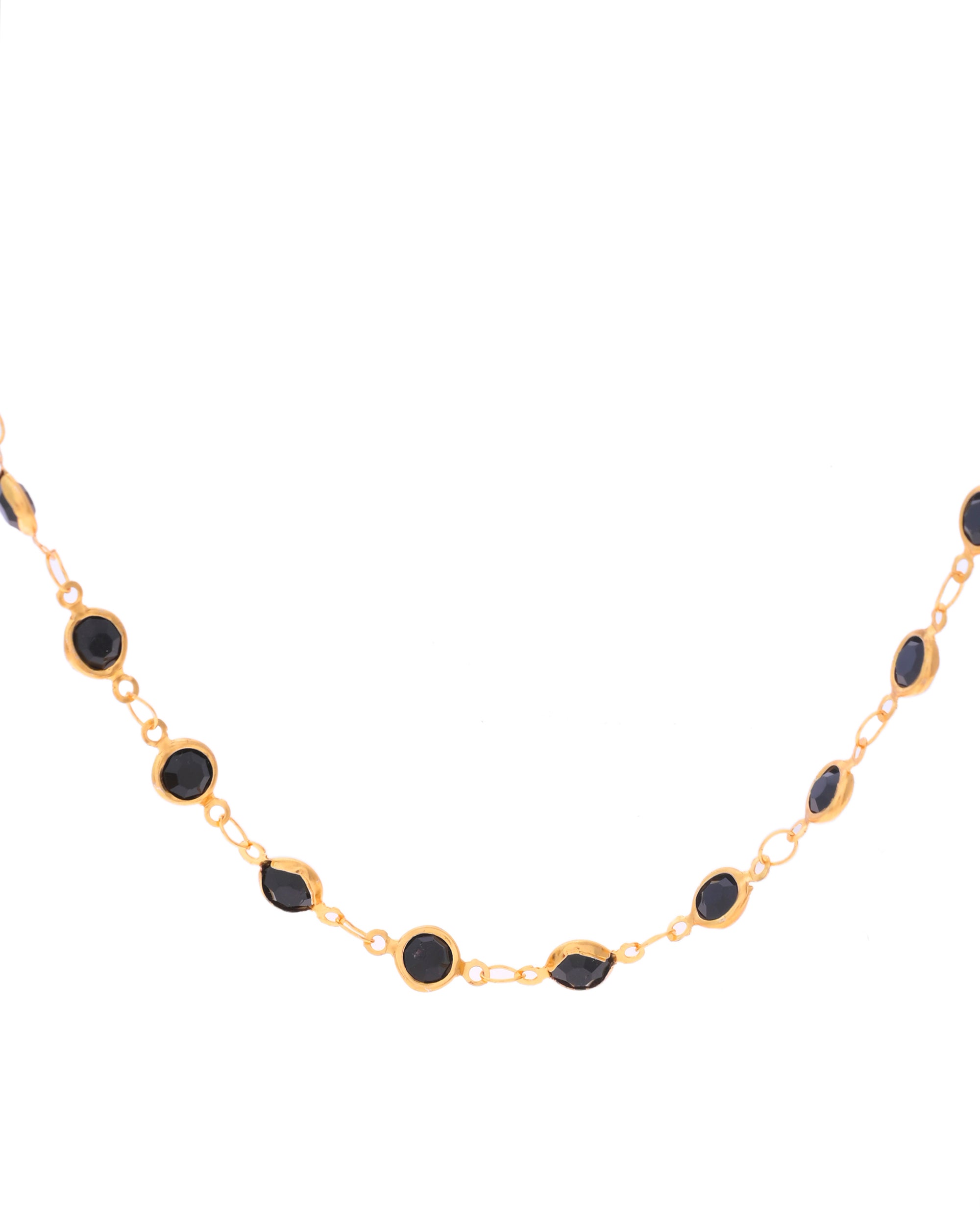 VOJ Gold-Polished Black Stone Studded Women Chain - Distacart