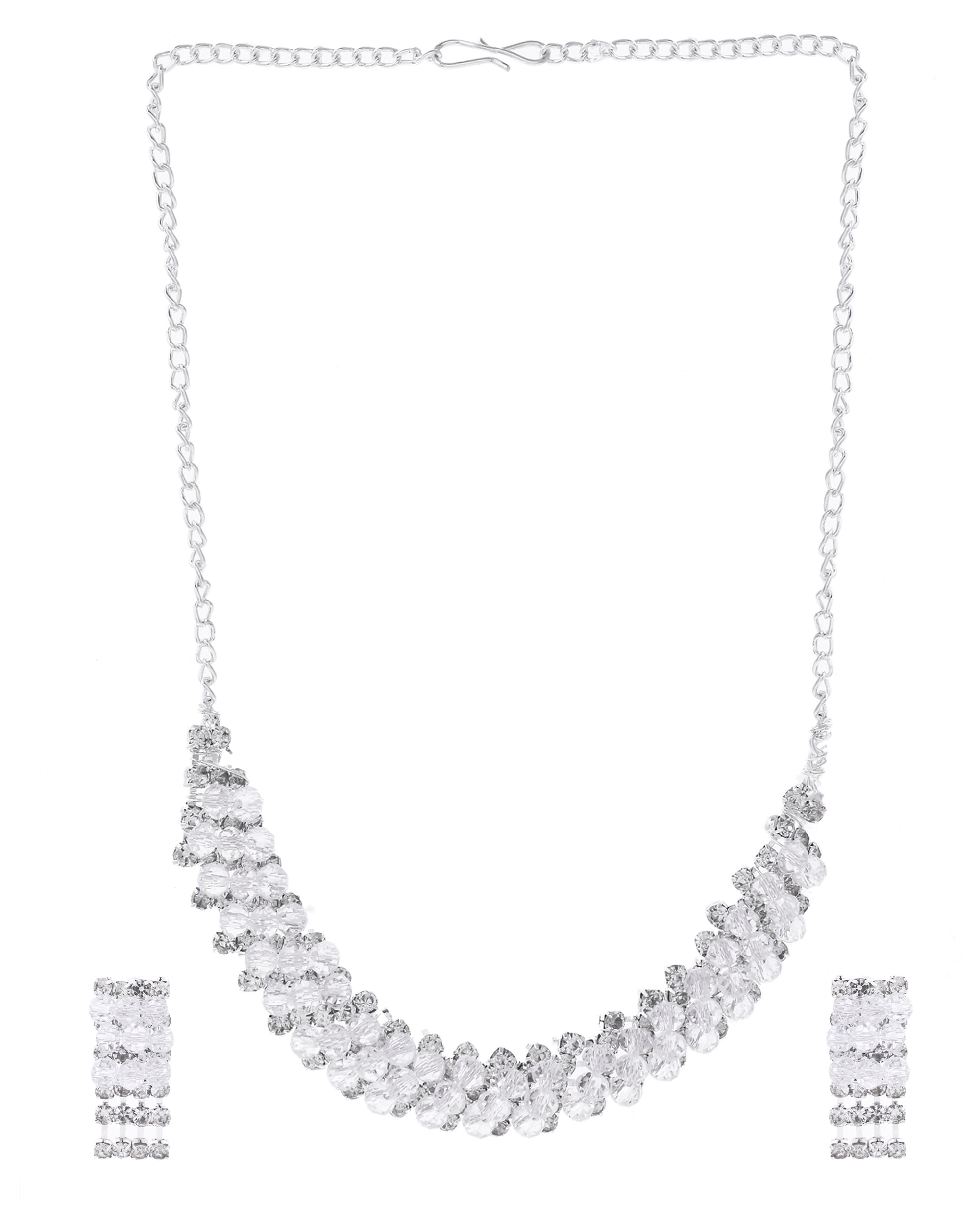 VOJ Silver Plated Stone Studded Necklace Set - Distacart