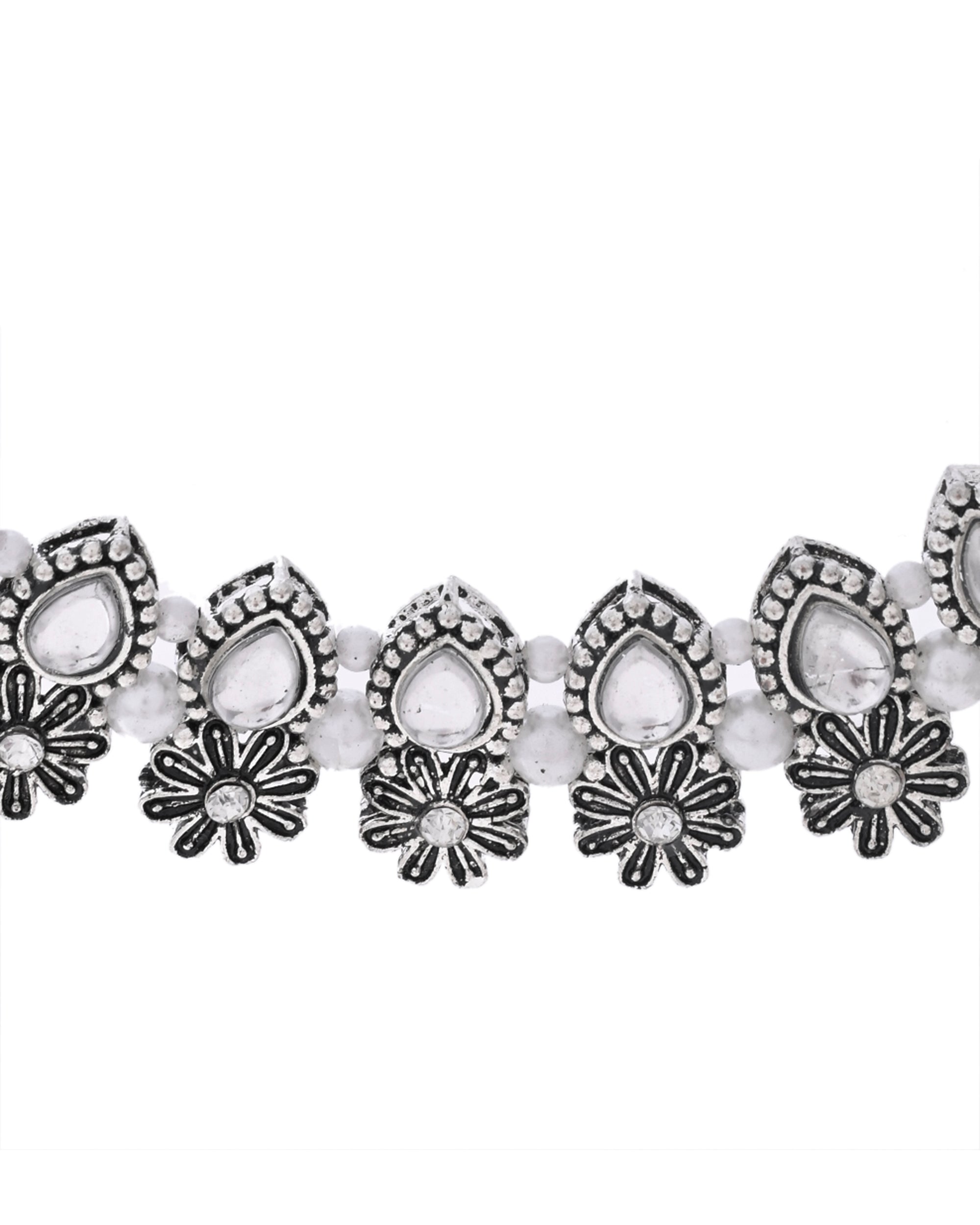 VOJ Oxidized Floral Designed Stone Studded Necklace Set - Distacart