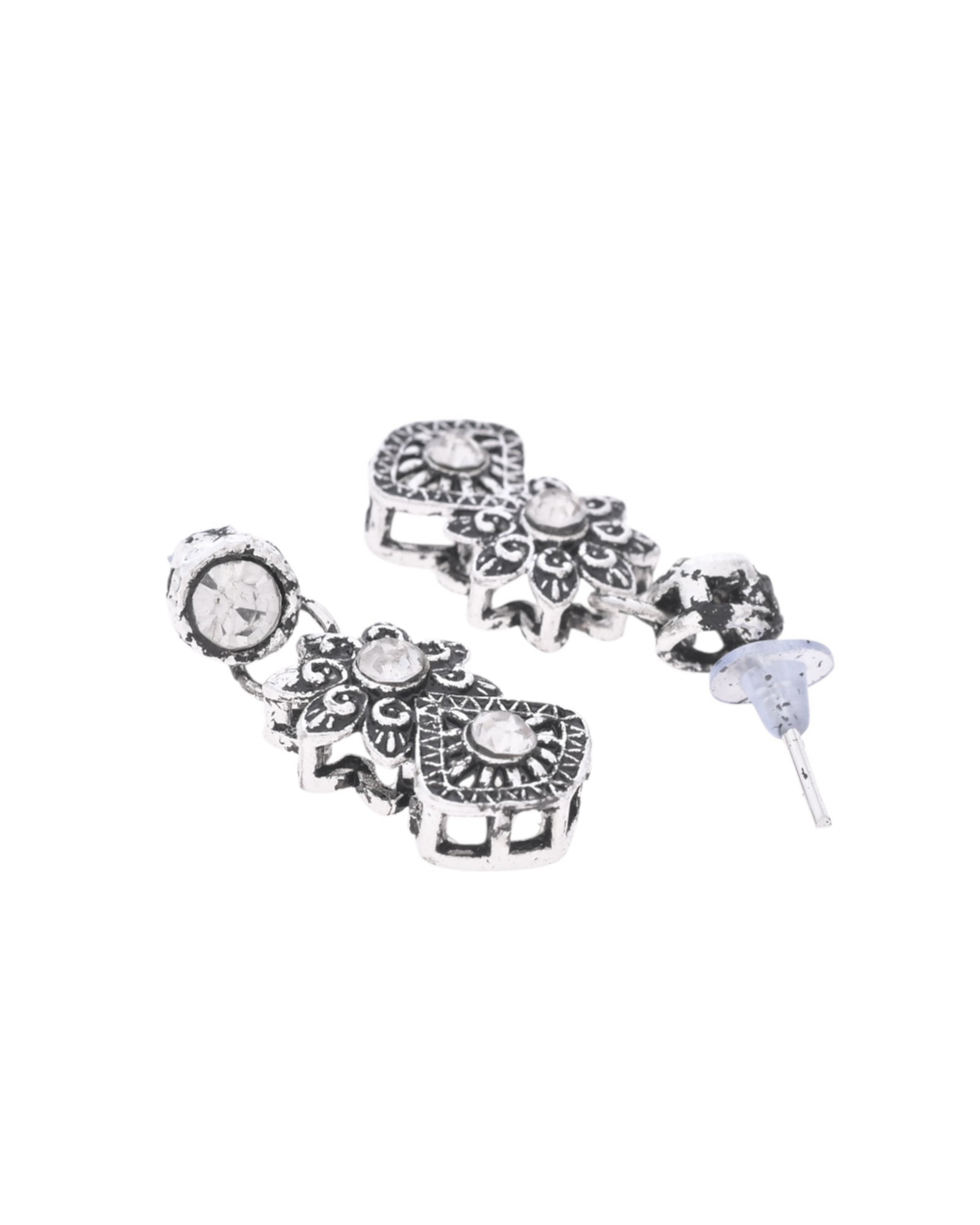 VOJ Oxidized Designer Stone Studded Jewellery Set - Distacart