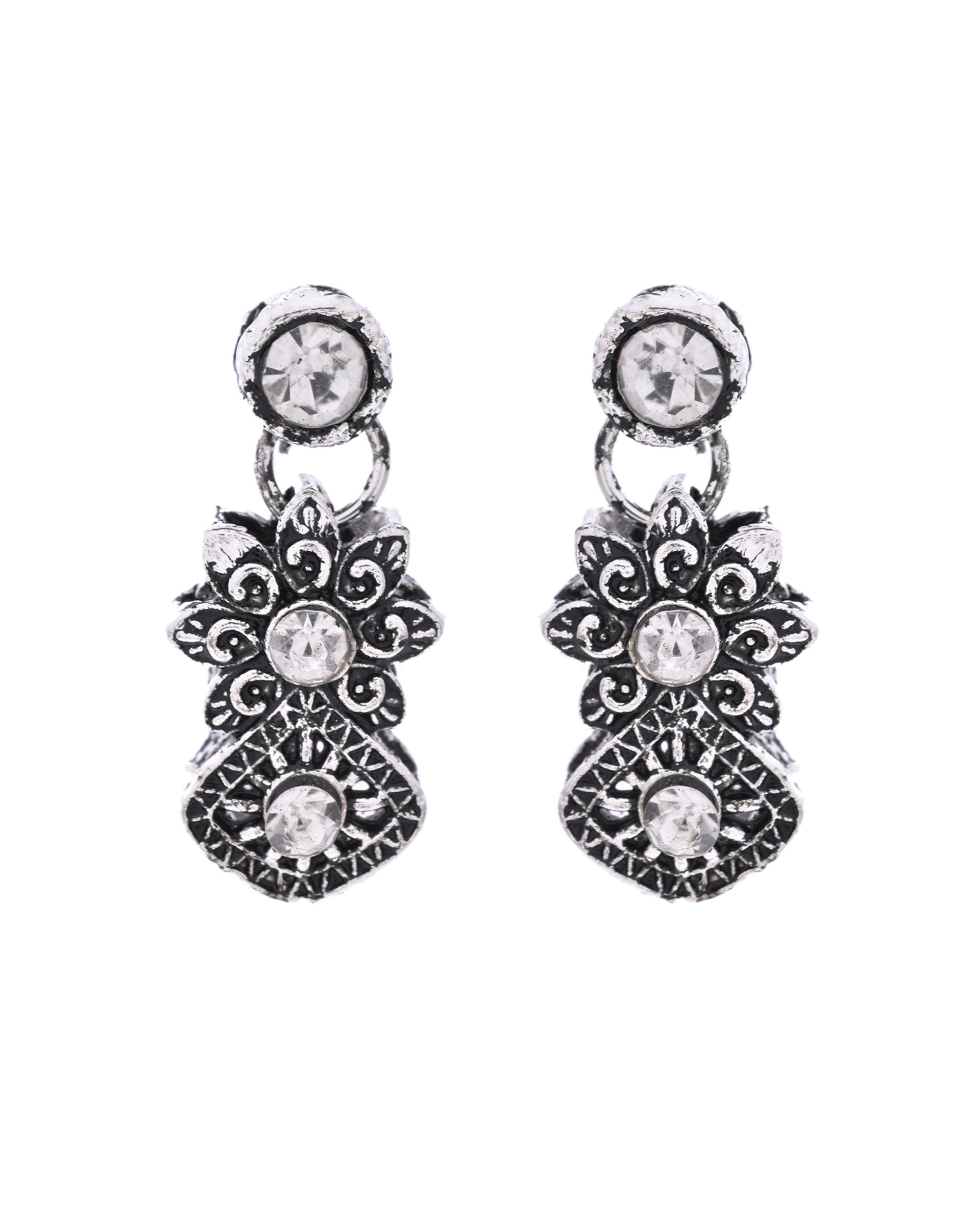 VOJ Oxidized Designer Stone Studded Jewellery Set - Distacart