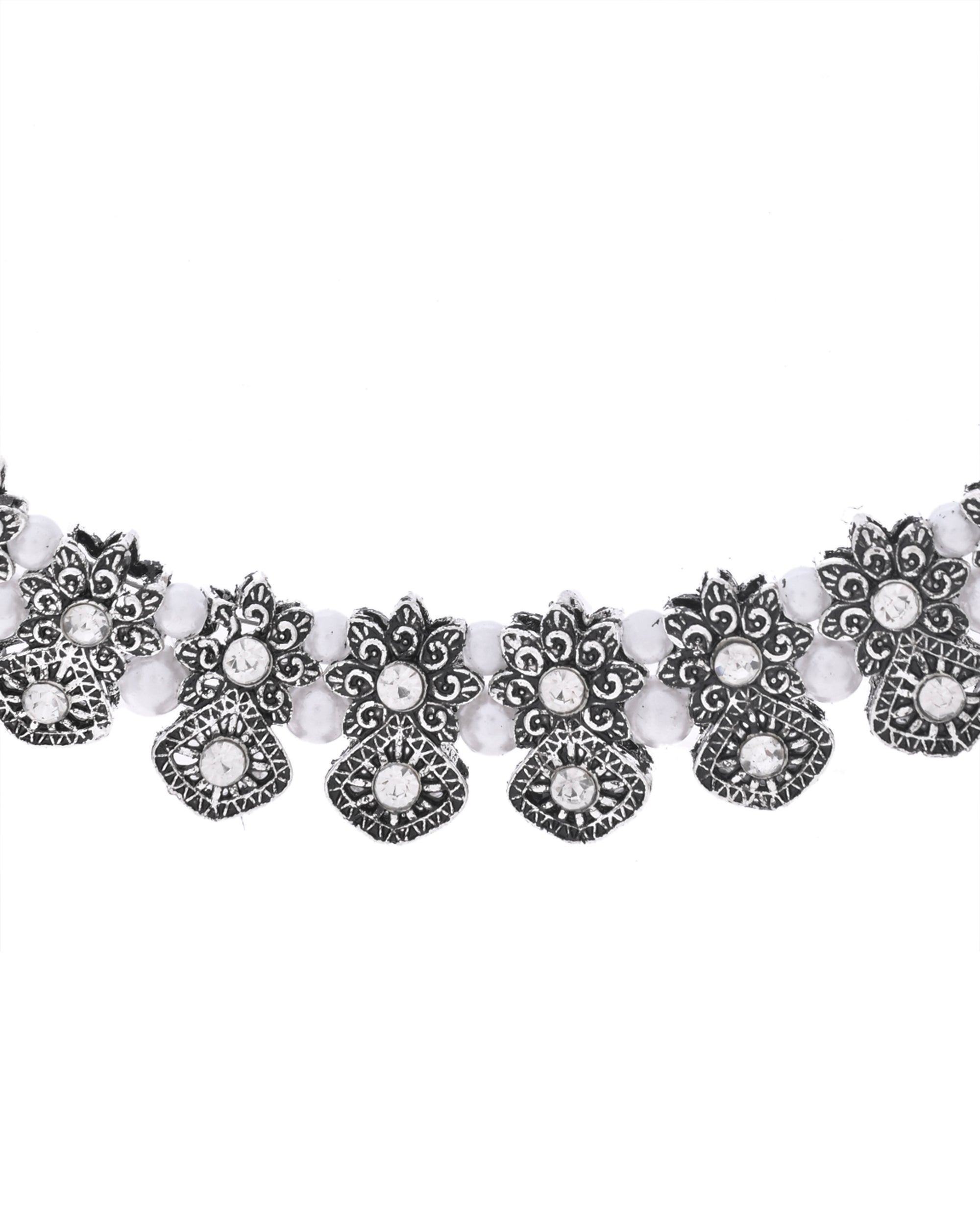 VOJ Oxidized Designer Stone Studded Jewellery Set - Distacart