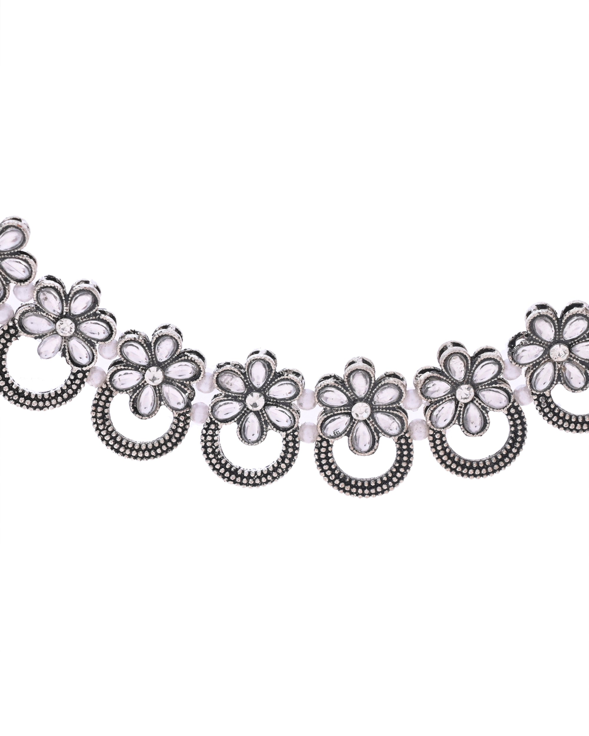 VOJ Oxidized Floral Stone Studded Necklace With Earrings Set - Distacart