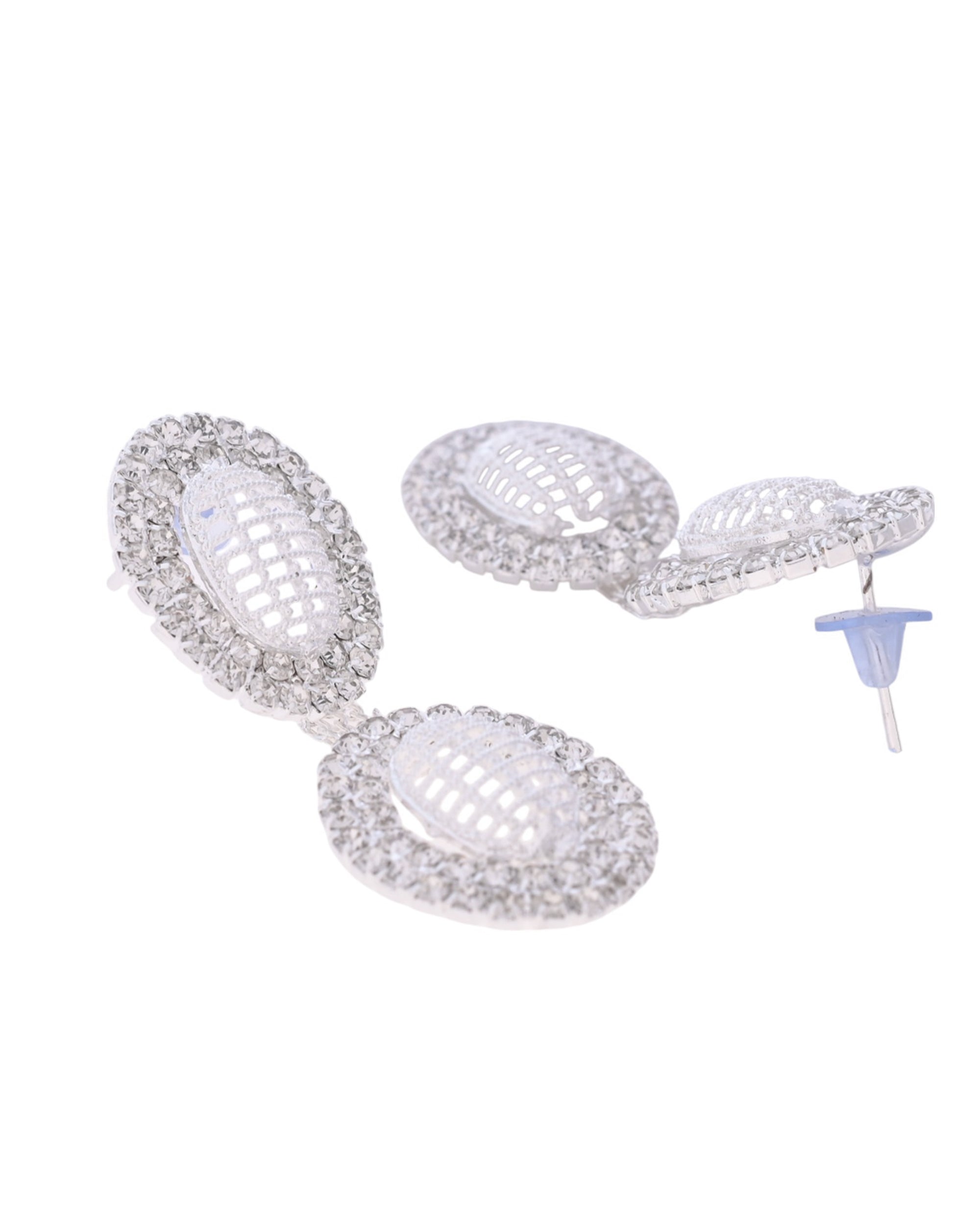 VOJ Silver-Plated Stones Studded Oval Shaped Jewellery Set - Distacart