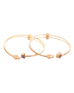 Thumbnail for VOJ Set of 2 Gold-Polished Multi Colour Stone Studded Star Shaped Bangles - Distacart