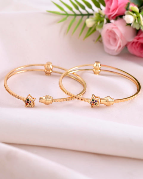 VOJ Set of 2 Gold-Polished Multi Colour Stone Studded Star Shaped Bangles - Distacart