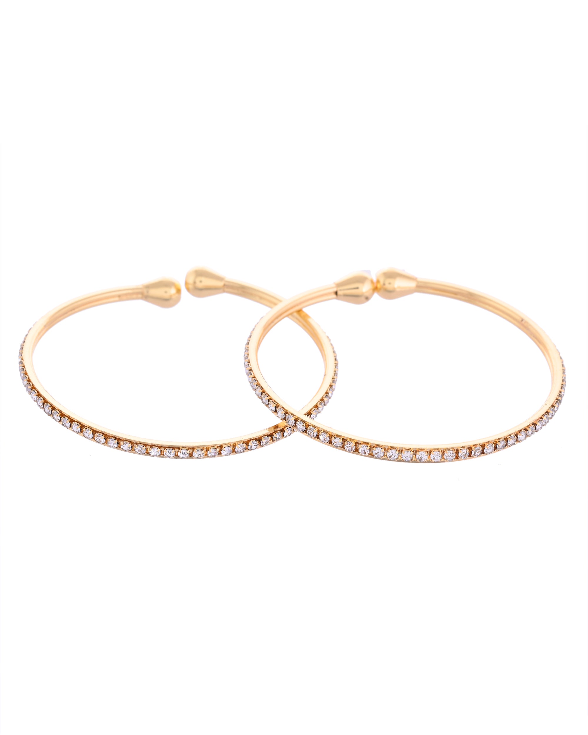 VOJ Set of 2 Gold-Polished AD Stones Studded Minimal Bangles - Distacart