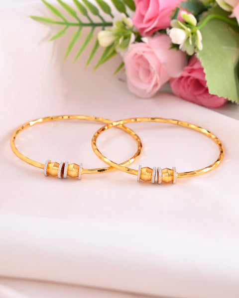 VOJ Set of 2 Gold-Polished Simple Bangles - Distacart