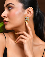 Thumbnail for VOJ Gold Polished Teal Stone Studded Floral Stud Earrings