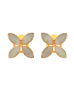 Thumbnail for VOJ Gold Polished Teal Stone Studded Floral Stud Earrings