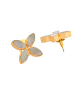 Thumbnail for VOJ Gold Polished Teal Stone Studded Floral Stud Earrings