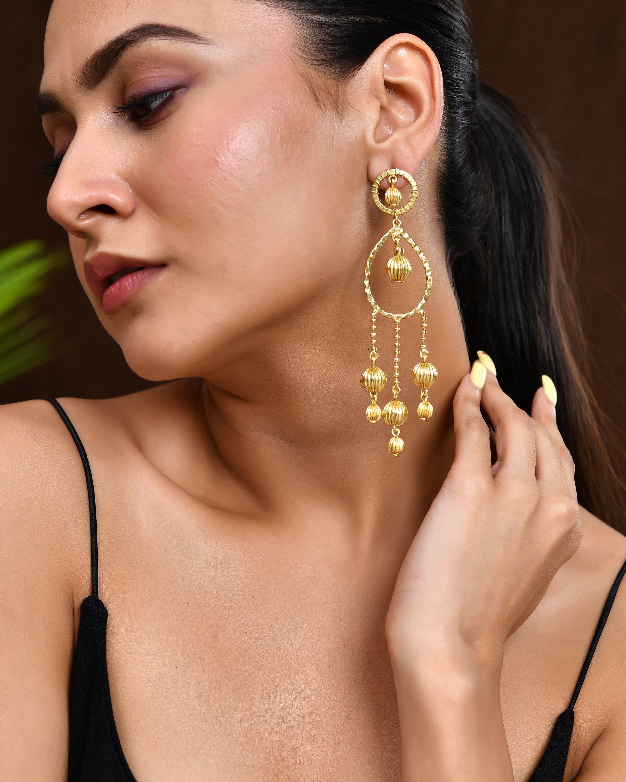 VOJ Gold Polished Elegant Anti Tarnish Big Drop Earrings