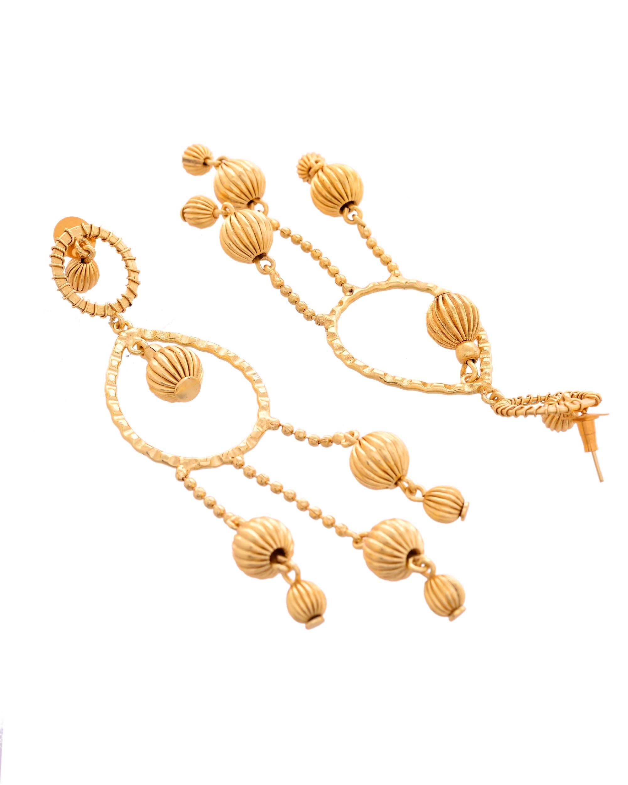 VOJ Gold Polished Elegant Anti Tarnish Big Drop Earrings