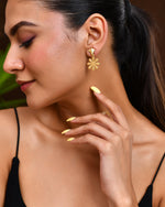 Thumbnail for VOJ Gold Polished Anti Tarnish Flower Shaped Drop Earrings