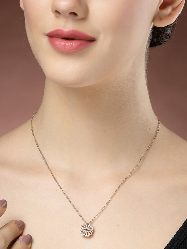 NVR Women's Rose Gold Heart Shape American Diamond Metal Chain - Distacart