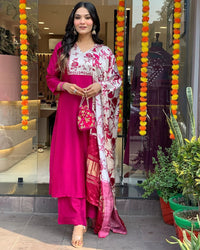 Thumbnail for Lyush Women Party Wear Embroidery Worked Kurta With Pant And Duppata Set - Pink