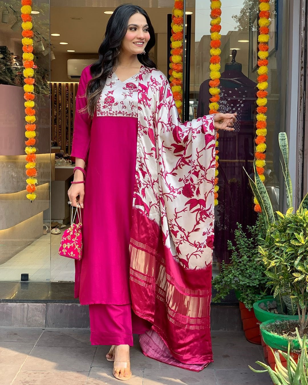 Lyush Women Party Wear Embroidery Worked Kurta With Pant And Duppata Set - Pink