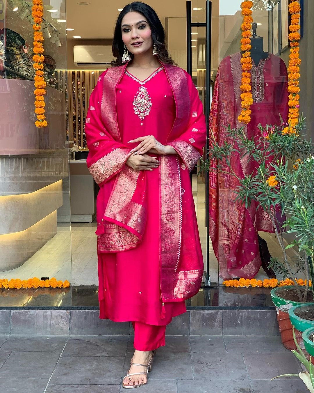 Lyush Women Party Wear Embroidery Worked Kurta With Pant And Duppata Set - Pink