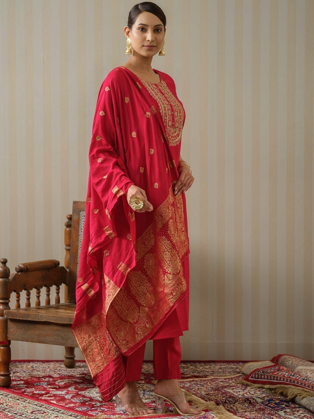 Lyush Women Party Wear Embroidery Worked Kurta With Pant And Duppata Set - Gajri