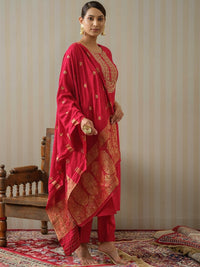 Thumbnail for Lyush Women Party Wear Embroidery Worked Kurta With Pant And Duppata Set - Gajri