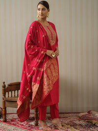 Thumbnail for Lyush Women Party Wear Embroidery Worked Kurta With Pant And Duppata Set - Gajri