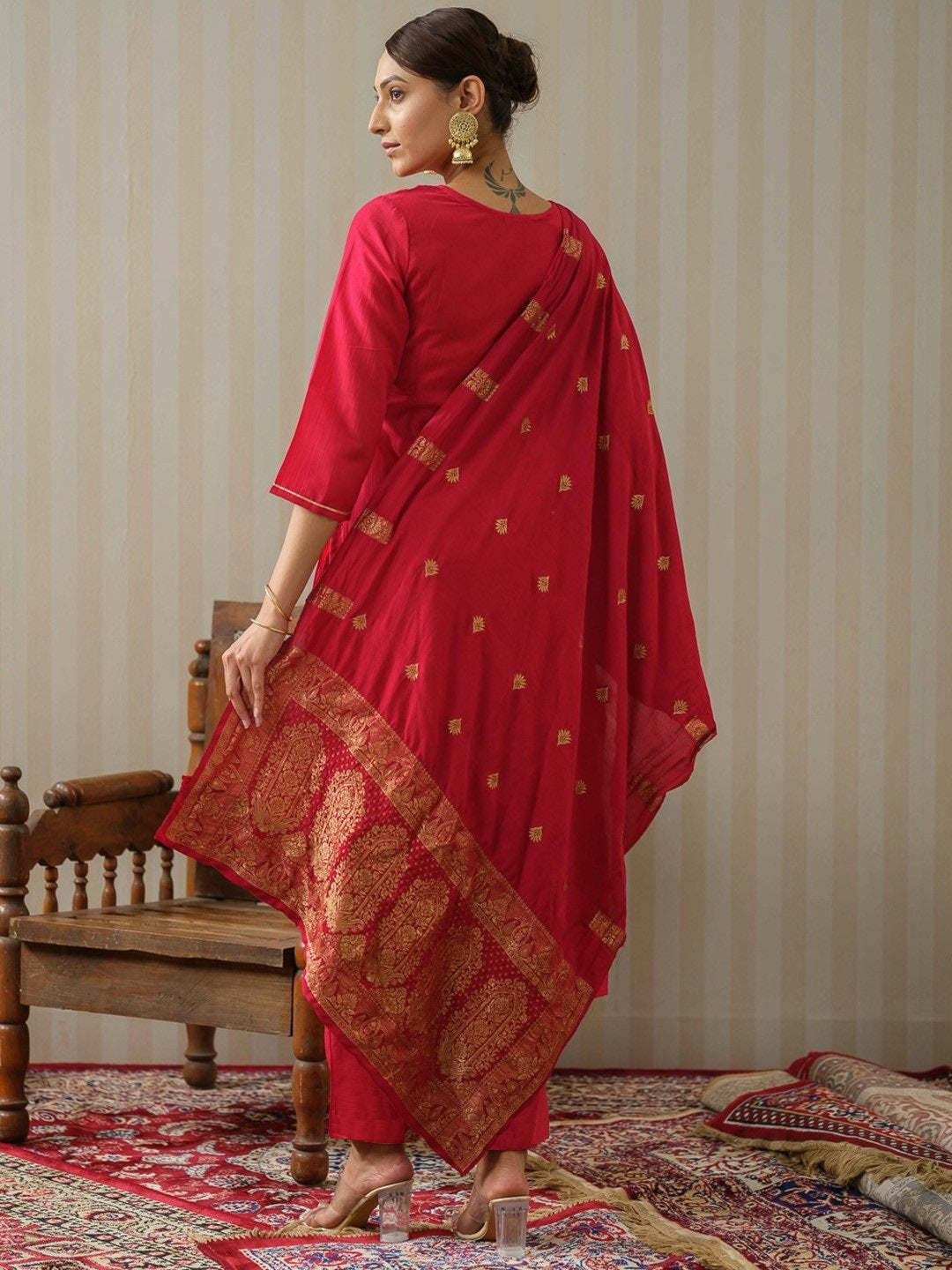 Lyush Women Party Wear Embroidery Worked Kurta With Pant And Duppata Set - Gajri