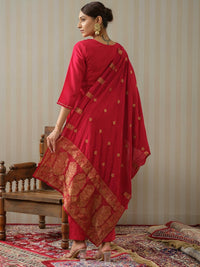 Thumbnail for Lyush Women Party Wear Embroidery Worked Kurta With Pant And Duppata Set - Gajri