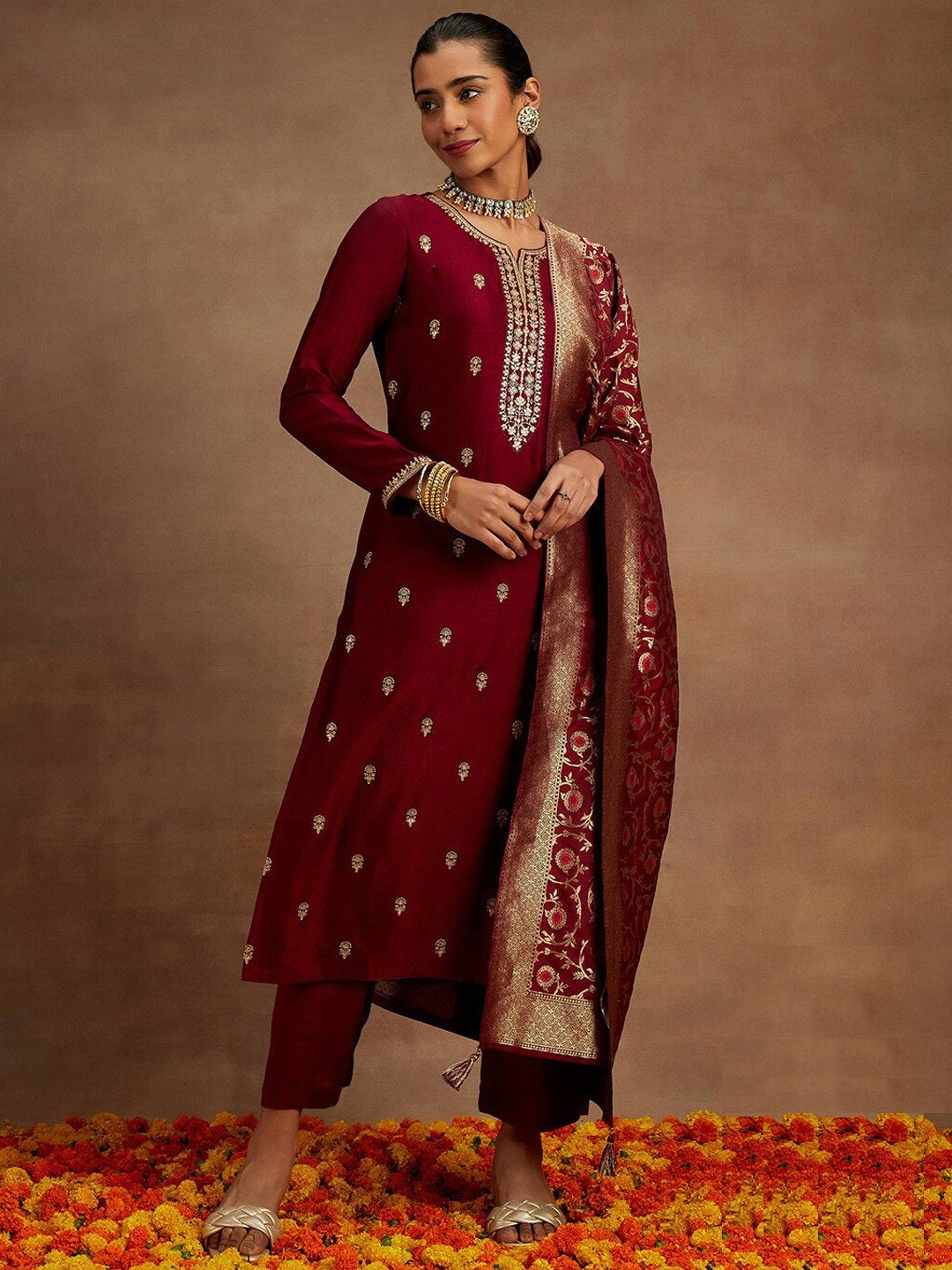 Lyush Women Party Wear Embroidery Worked Kurta With Pant And Duppata Set - Magenta