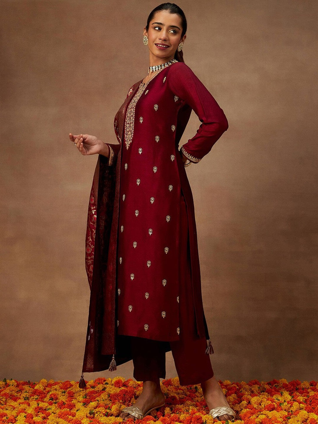 Lyush Women Party Wear Embroidery Worked Kurta With Pant And Duppata Set - Magenta