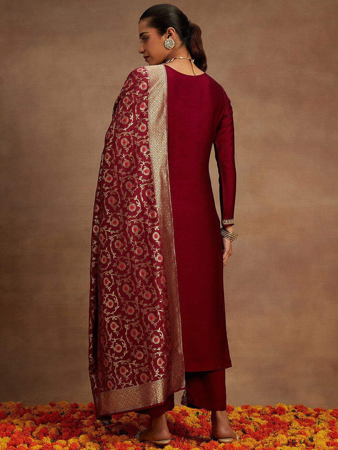 Lyush Women Party Wear Embroidery Worked Kurta With Pant And Duppata Set - Magenta
