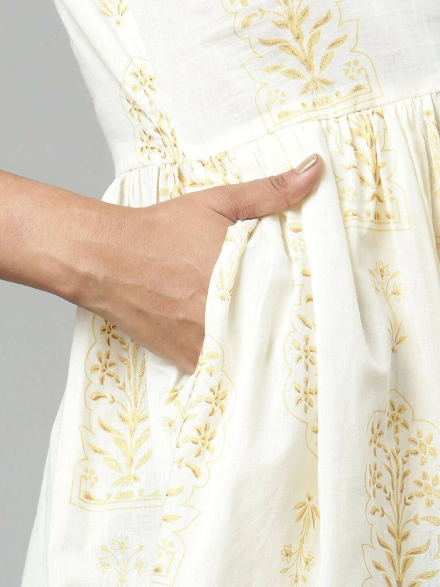 Ahalyaa Women Off White Beautiful Pure Cotton Printed Tunic - Distacart