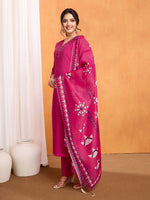 Thumbnail for Lorenvalley Magenta Chanderi Roman Silk Embroidered with Mirror Work Kurta Set