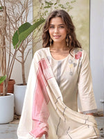 Thumbnail for Lorenvalley Offwhite Pure Cotton Jacquard Weaving Kurta Set