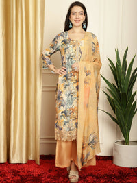 Thumbnail for Aastha Fashion Women's Multicolor Muslin Digital Printed with Embroidered Lace work Kurta with Trouser & Dupatta - Distacart