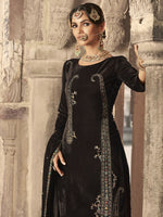 Thumbnail for Jyoti Fashion Women's Brown Velvet Floral Resham Thread with Jari work Kurta with Trouser & Dupatta - Distacart