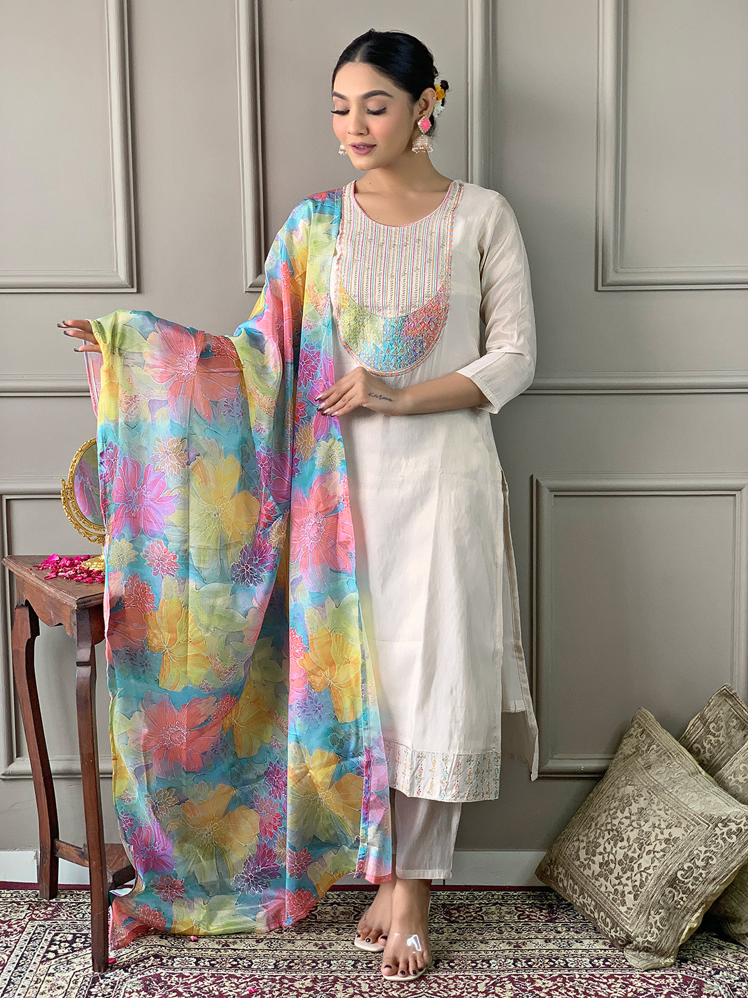 Teeya Creation Chiku Colour Viscose Simar Embroidery Work Fully Stitched Kurti Set - Distacart