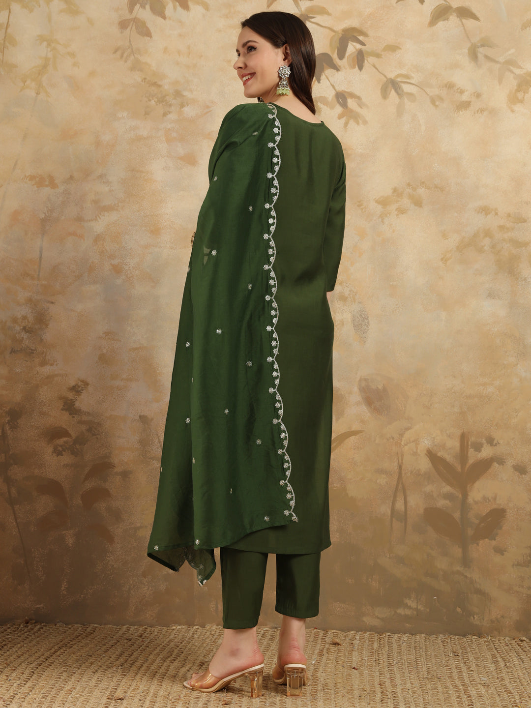 Teeya Creation Green Colour Viscose Chanderi Embroidery Work Fully Stitched Kurti Set - Distacart