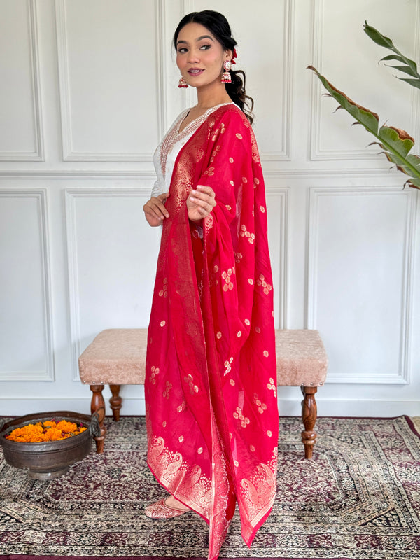 Teeya Creation White Colour Jacquard Embroidery Work Fully Stitched Kurti Set - Distacart