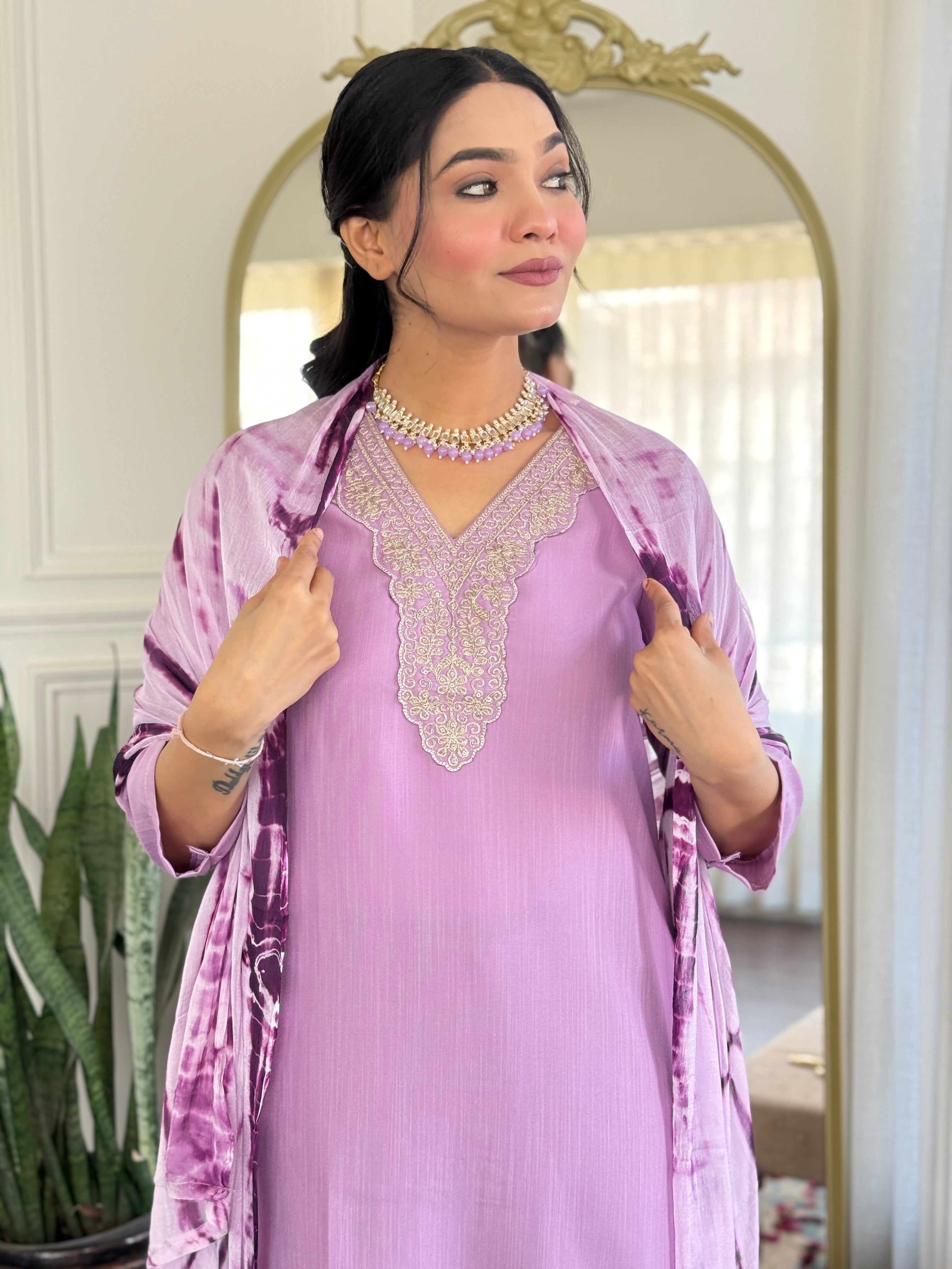 Teeya Creation Baby Pink Colour Viscose Slub Embroidery Work Fully Stitched Kurti Set - Distacart